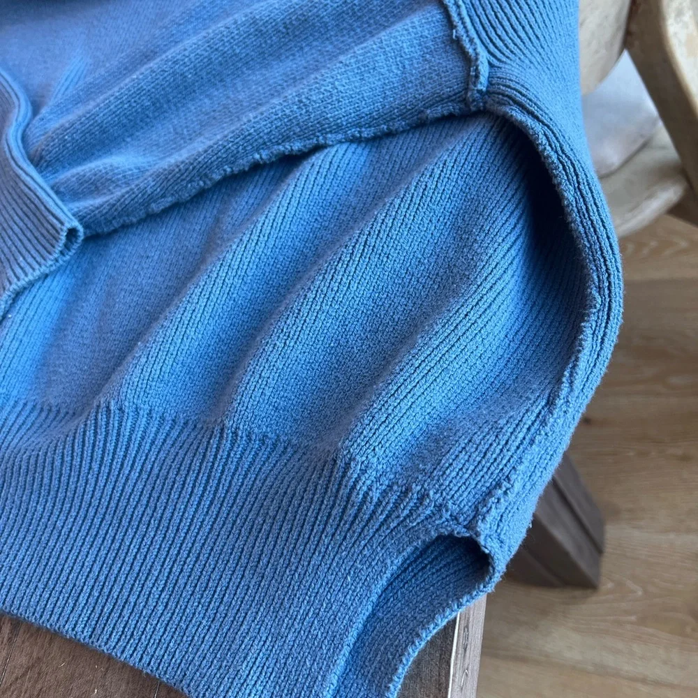 Free People Sky Blue Ribbed Crewneck Sweater
